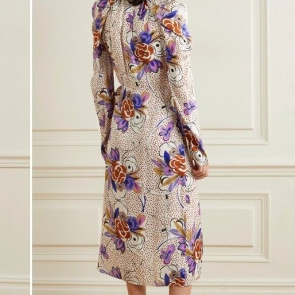 Les Rêveries Floral-print Matte Satin Midi Wrap Dress Size 12 - Picture 2 of 7